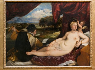 Venus en Cupido met een luitspeler, 1555-65 door Tiziano Vecelli